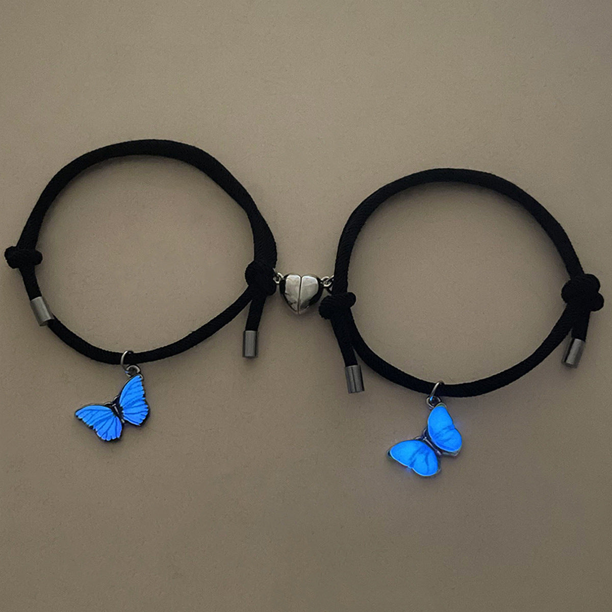 New bracelet colorful luminous butterfly love magnetic black rope charm campus couple bracelet