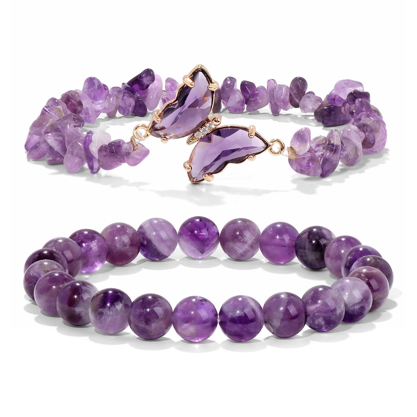 Amethyst Bracelet For Women Anxiety Amethyst Beaded Bracelets Butterfly Charms Healing Stone Layered Bracelet Gifts For Women